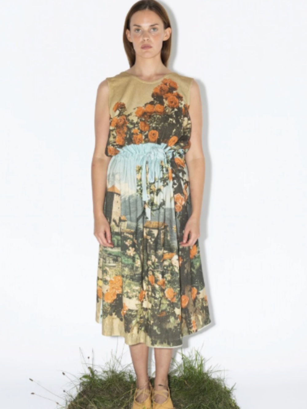 ANNTIAN The Slim Dress In Castel Merano/Tirol Italy Postcard Print Cotton Linen
